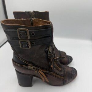 FREEBIRD-ZOMBIE Brown/Black Leather Peep-Toe Ankle Boots - W8 - EUC